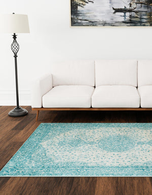 Aqua 4' 1 x 6' 1 Bromley Rectangle Area Rug 100% Polypropylene With Cotton Backing Vintage Distressed Colorful Traditional Carpet for Living Dining Rooms Offices for Sale at Rug Engine