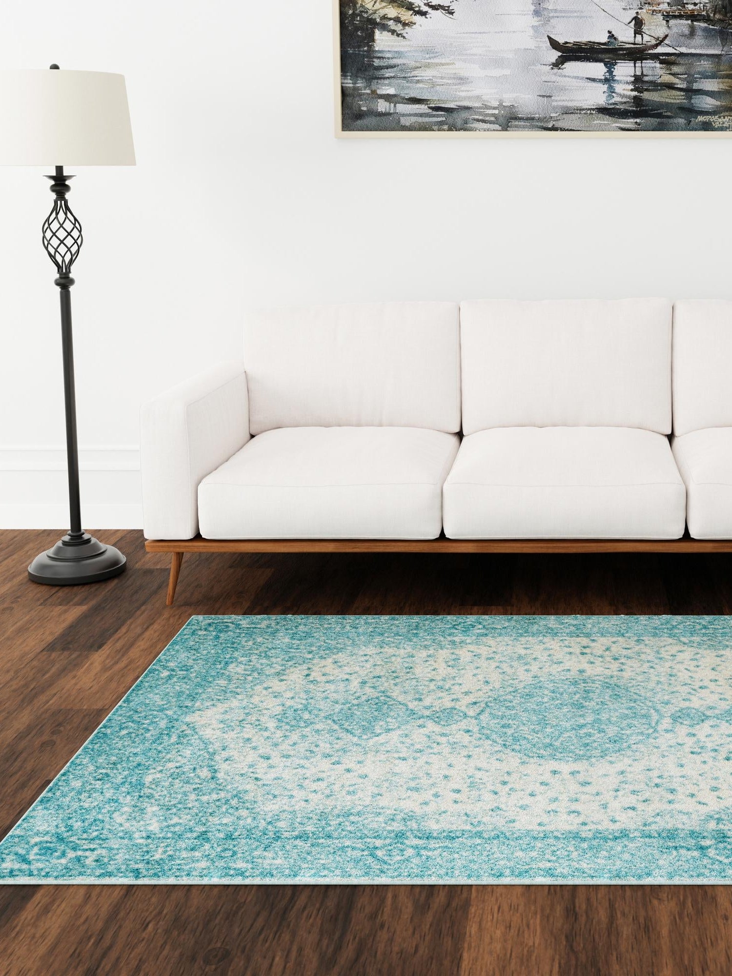 Aqua 6' 1 x 9' Bromley Rectangle Area Rug 100% Polypropylene With Cotton Backing Vintage Distressed Colorful Traditional Carpet for Living Dining Rooms Offices for Sale at Rug Engine