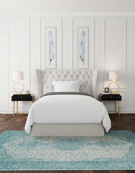 Aqua 7' 10 x 10' Bromley Rectangle Area Rug 100% Polypropylene With Cotton Backing Vintage Distressed Colorful Traditional Carpet for Living Dining Rooms Offices for Sale at Rug Engine