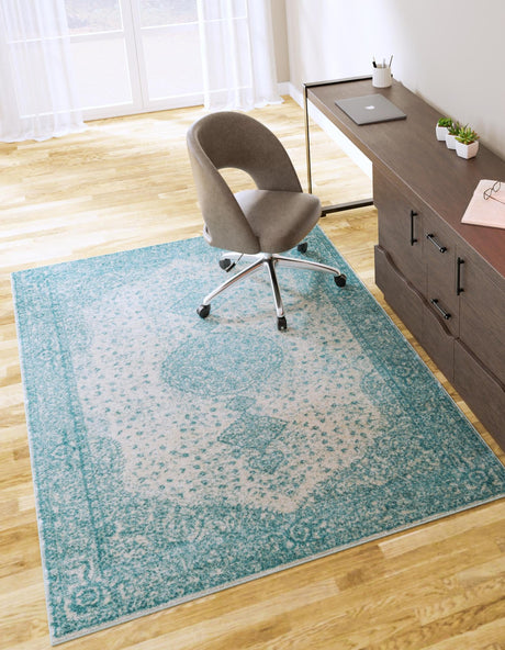 Aqua 3' 1 x 5' 3 Bromley Rectangle Area Rug 100% Polypropylene With Cotton Backing Vintage Distressed Colorful Traditional Carpet for Living Dining Rooms Offices for Sale at Rug Engine