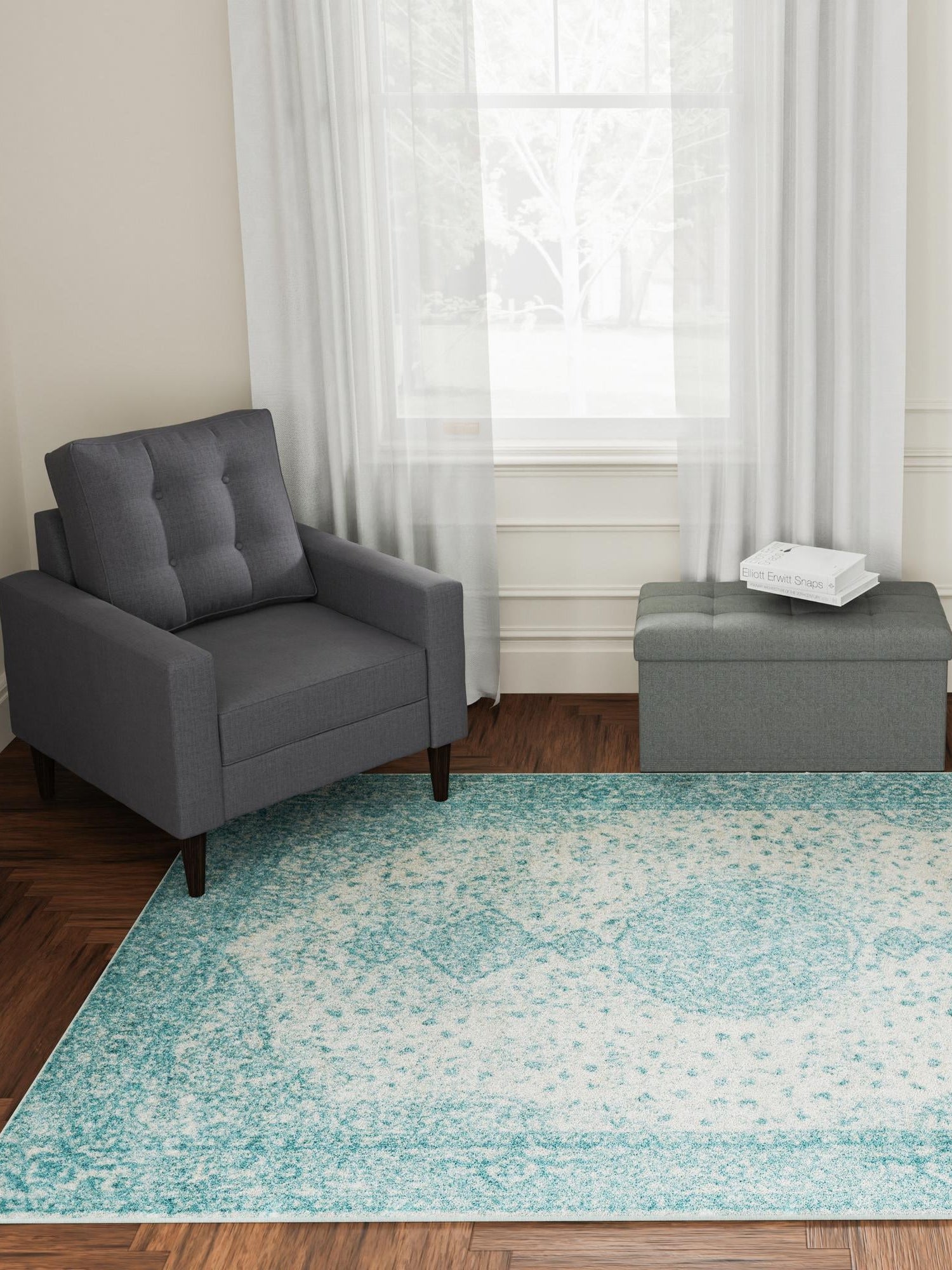 Aqua 10' x 14' 1 Bromley Rectangle Area Rug 100% Polypropylene With Cotton Backing Vintage Distressed Colorful Traditional Carpet for Living Dining Rooms Offices for Sale at Rug Engine