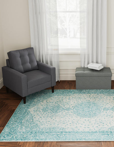 Aqua 3' 1 x 5' 3 Bromley Rectangle Area Rug 100% Polypropylene With Cotton Backing Vintage Distressed Colorful Traditional Carpet for Living Dining Rooms Offices for Sale at Rug Engine