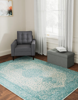 Aqua 2' x 3' 1 Bromley Rectangle Area Rug 100% Polypropylene With Cotton Backing Vintage Distressed Colorful Traditional Carpet for Living Dining Rooms Offices for Sale at Rug Engine