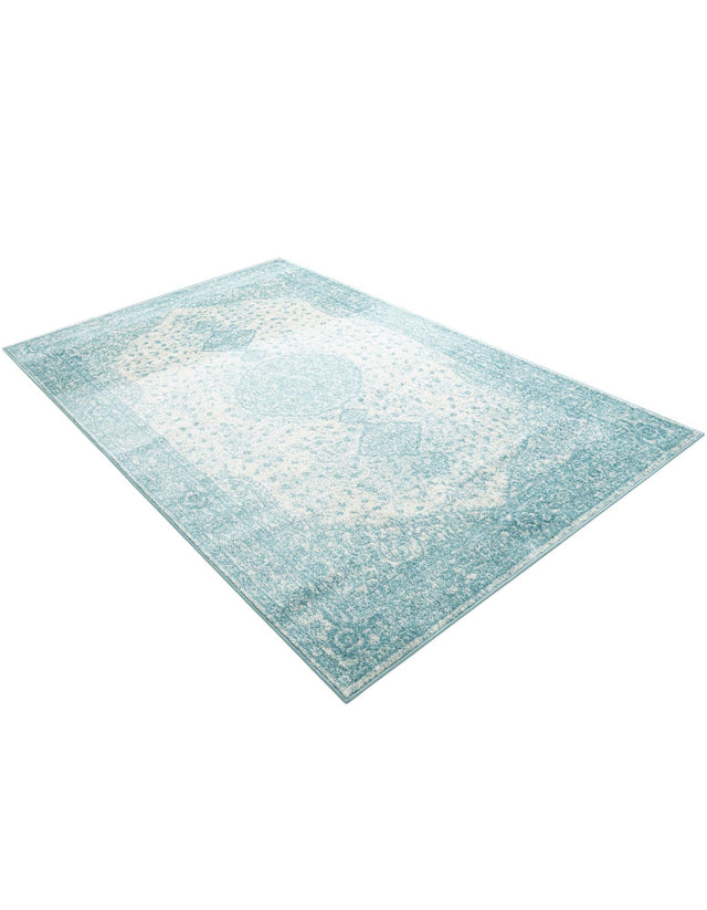 Aqua 5' 3 x 8' Bromley Rectangle Area Rug 100% Polypropylene With Cotton Backing Vintage Distressed Colorful Traditional Carpet for Living Dining Rooms Offices for Sale at Rug Engine