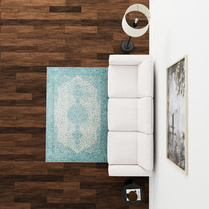 Aqua 5' 3 x 8' Bromley Rectangle Area Rug 100% Polypropylene With Cotton Backing Vintage Distressed Colorful Traditional Carpet for Living Dining Rooms Offices for Sale at Rug Engine