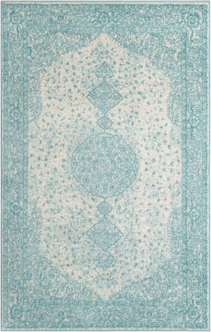 Aqua 5' 3 x 8' Bromley Rectangle Area Rug 100% Polypropylene With Cotton Backing Vintage Distressed Colorful Traditional Carpet for Living Dining Rooms Offices for Sale at Rug Engine