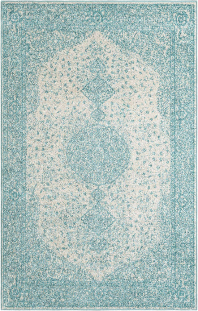 Aqua 5' 3 x 8' Bromley Rectangle Area Rug 100% Polypropylene With Cotton Backing Vintage Distressed Colorful Traditional Carpet for Living Dining Rooms Offices for Sale at Rug Engine