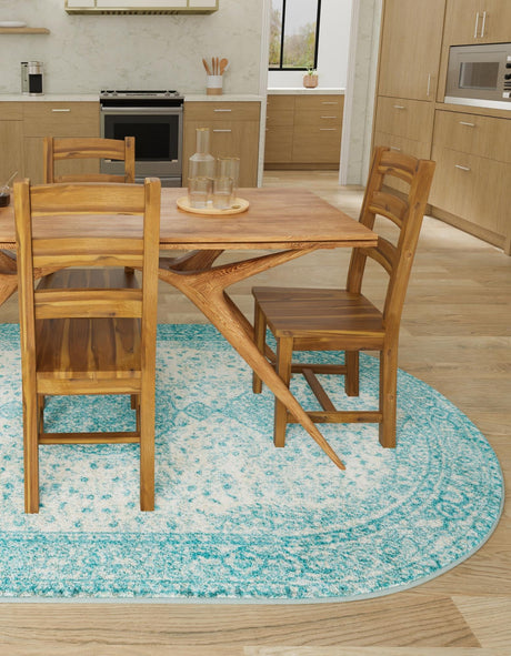 Aqua 5' 3 x 8' Bromley Oval Area Rug 100% Polypropylene With Cotton Backing Vintage Distressed Colorful Traditional Carpet for Living Dining Rooms Offices for Sale at Rug Engine