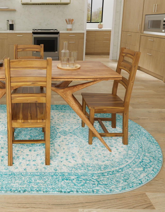 Aqua 5' 3 x 8' Bromley Oval Area Rug 100% Polypropylene With Cotton Backing Vintage Distressed Colorful Traditional Carpet for Living Dining Rooms Offices for Sale at Rug Engine
