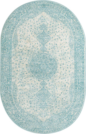 Aqua 5' 3 x 8' Bromley Oval Area Rug 100% Polypropylene With Cotton Backing Vintage Distressed Colorful Traditional Carpet for Living Dining Rooms Offices for Sale at Rug Engine