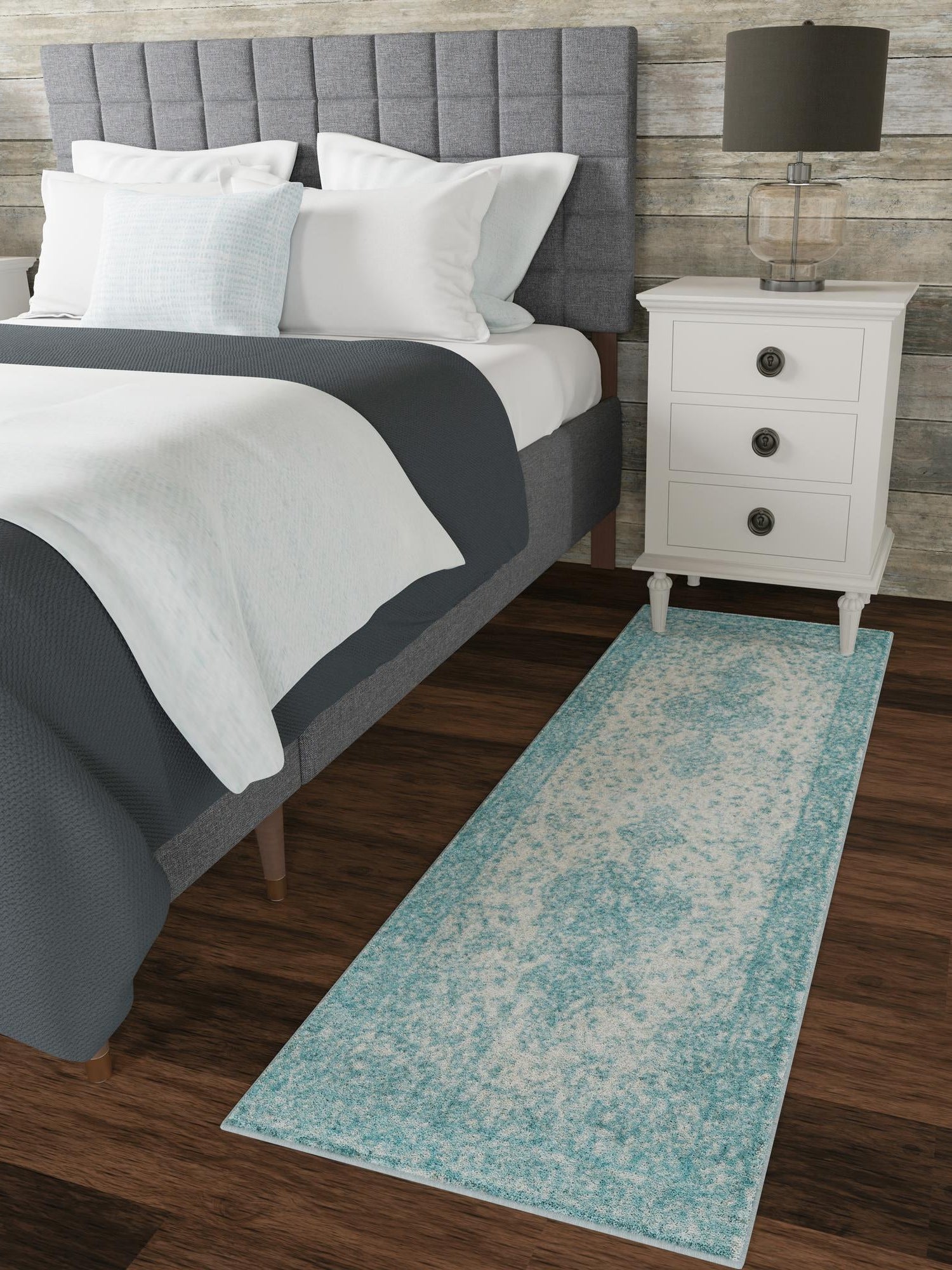 Aqua 2' 7 x 10' Bromley Runner Area Rug 100% Polypropylene With Cotton Backing Vintage Distressed Colorful Traditional Carpet for Living Dining Rooms Offices for Sale at Rug Engine