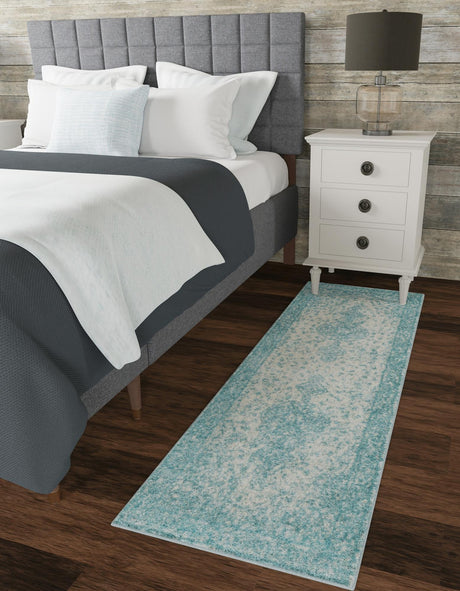 Aqua 2' 7 x 10' Bromley Runner Area Rug 100% Polypropylene With Cotton Backing Vintage Distressed Colorful Traditional Carpet for Living Dining Rooms Offices for Sale at Rug Engine
