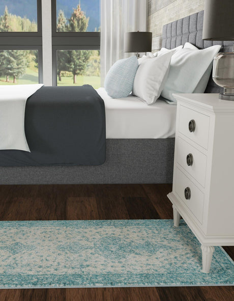 Aqua 2' 7 x 12' Bromley Runner Area Rug 100% Polypropylene With Cotton Backing Vintage Distressed Colorful Traditional Carpet for Living Dining Rooms Offices for Sale at Rug Engine
