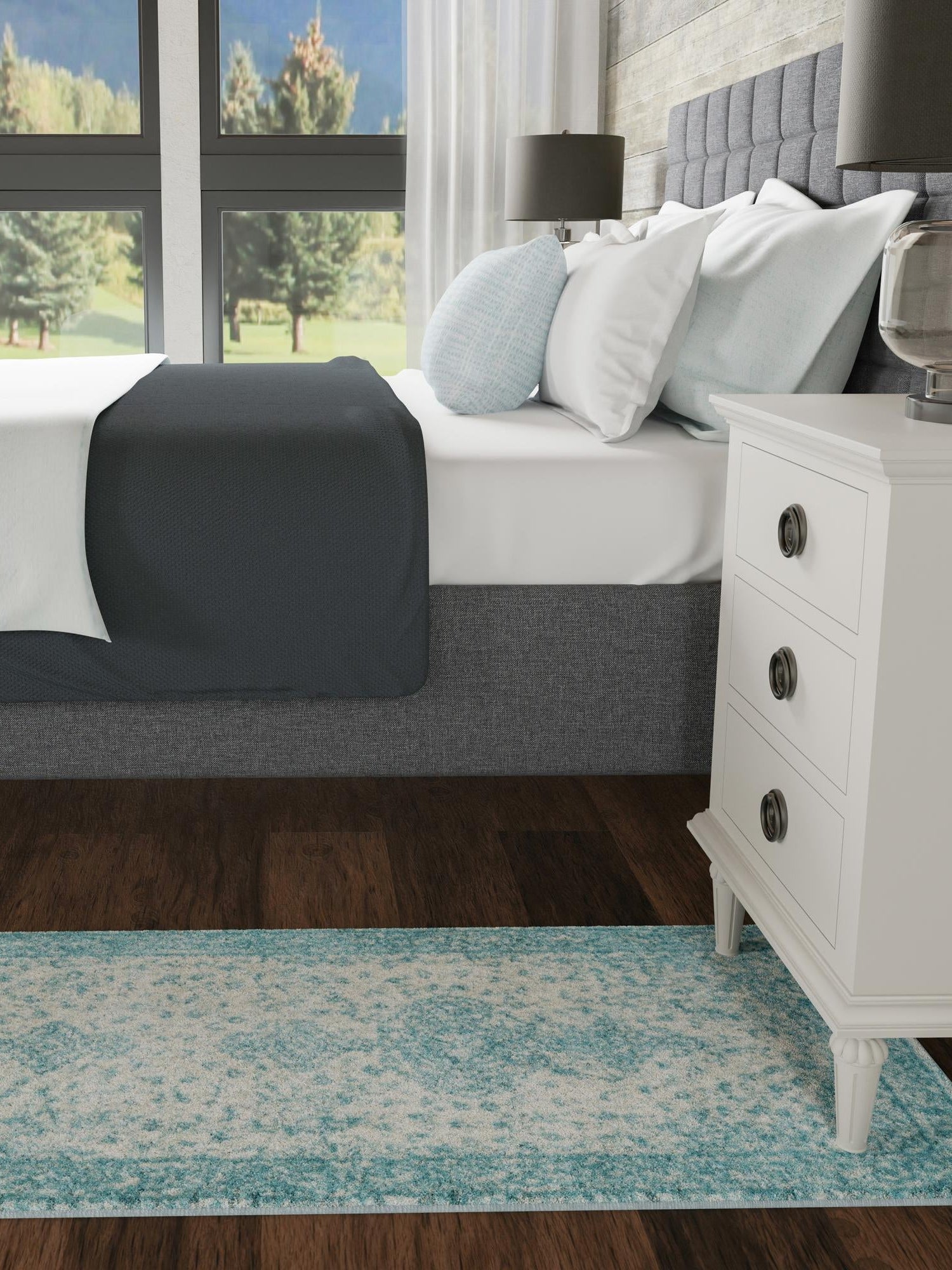Aqua 2' x 8' Bromley Runner Area Rug 100% Polypropylene With Cotton Backing Vintage Distressed Colorful Traditional Carpet for Living Dining Rooms Offices for Sale at Rug Engine