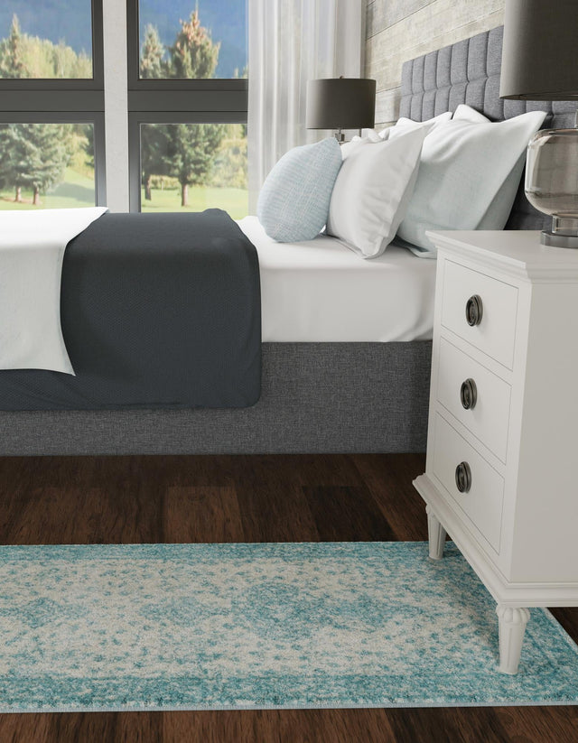 Aqua 2' x 6' 1 Bromley Runner Area Rug 100% Polypropylene With Cotton Backing Vintage Distressed Colorful Traditional Carpet for Living Dining Rooms Offices for Sale at Rug Engine