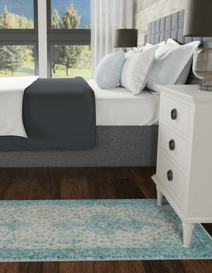 Aqua 2' 7 x 10' Bromley Runner Area Rug 100% Polypropylene With Cotton Backing Vintage Distressed Colorful Traditional Carpet for Living Dining Rooms Offices for Sale at Rug Engine