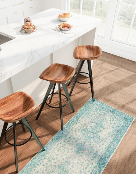 Aqua 2' 7 x 12' Bromley Runner Area Rug 100% Polypropylene With Cotton Backing Vintage Distressed Colorful Traditional Carpet for Living Dining Rooms Offices for Sale at Rug Engine