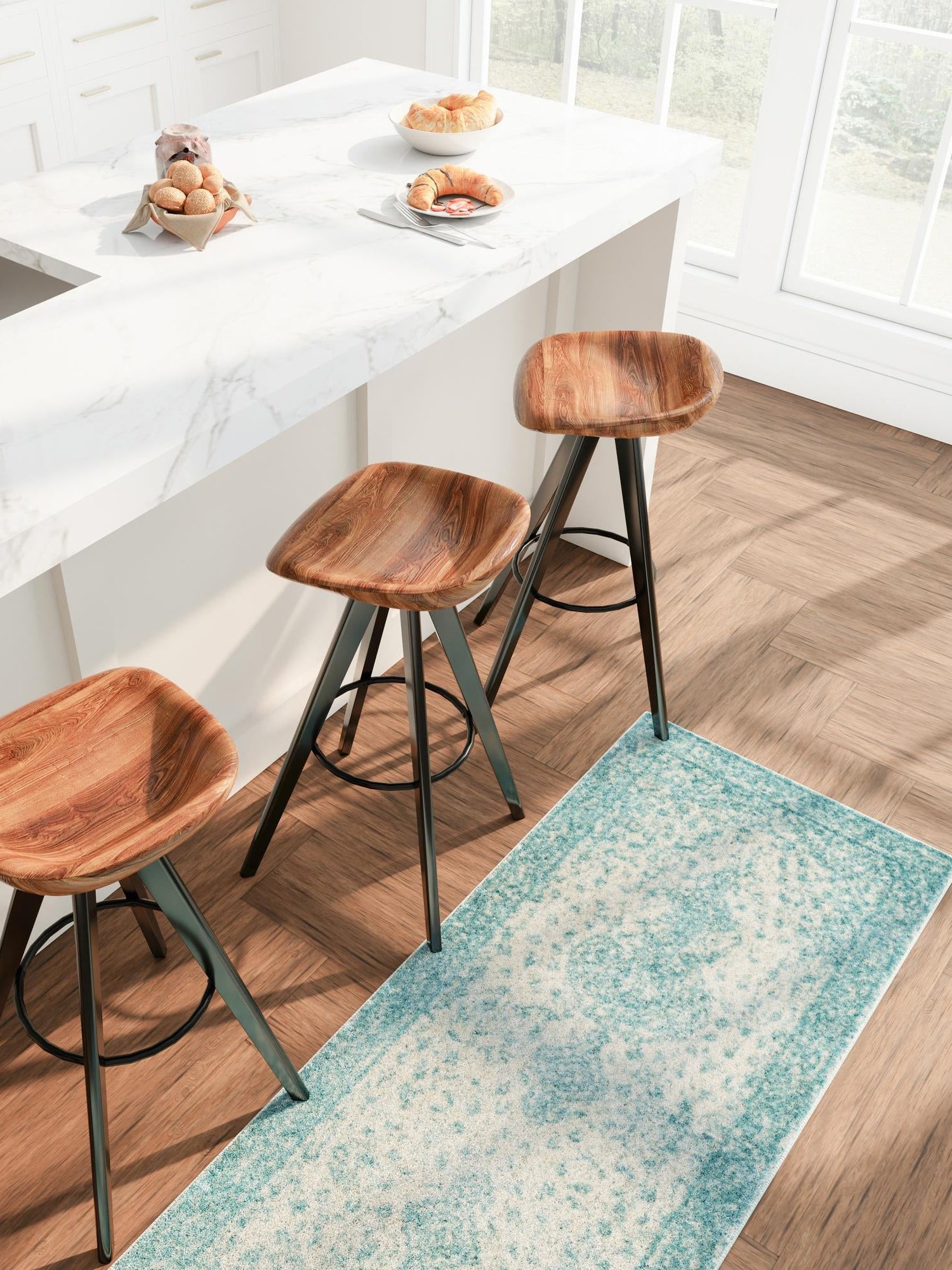 Aqua 2' x 8' Bromley Runner Area Rug 100% Polypropylene With Cotton Backing Vintage Distressed Colorful Traditional Carpet for Living Dining Rooms Offices for Sale at Rug Engine