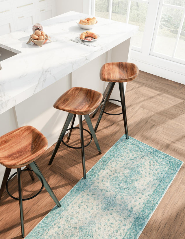 Aqua 2' x 8' Bromley Runner Area Rug 100% Polypropylene With Cotton Backing Vintage Distressed Colorful Traditional Carpet for Living Dining Rooms Offices for Sale at Rug Engine
