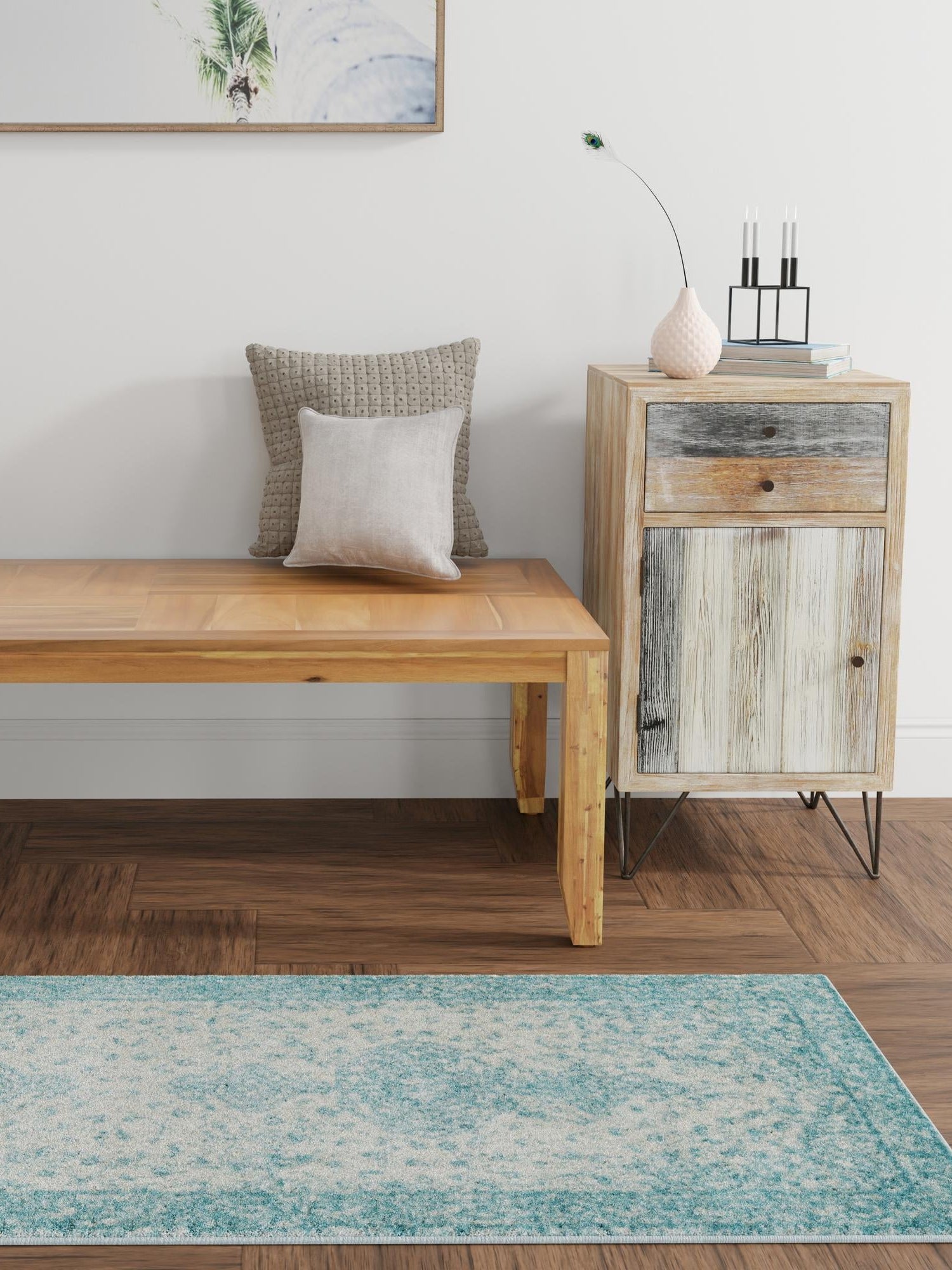 Aqua 2' 7 x 10' Bromley Runner Area Rug 100% Polypropylene With Cotton Backing Vintage Distressed Colorful Traditional Carpet for Living Dining Rooms Offices for Sale at Rug Engine
