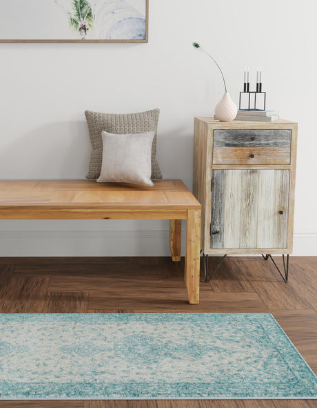 Aqua 2' 7 x 10' Bromley Runner Area Rug 100% Polypropylene With Cotton Backing Vintage Distressed Colorful Traditional Carpet for Living Dining Rooms Offices for Sale at Rug Engine