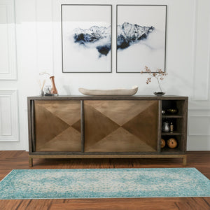 Aqua 2' 7 x 12' Bromley Runner Area Rug 100% Polypropylene With Cotton Backing Vintage Distressed Colorful Traditional Carpet for Living Dining Rooms Offices for Sale at Rug Engine