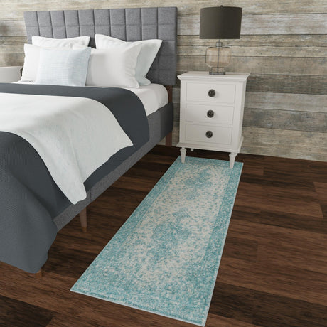 Aqua 2' 7 x 12' Bromley Runner Area Rug 100% Polypropylene With Cotton Backing Vintage Distressed Colorful Traditional Carpet for Living Dining Rooms Offices for Sale at Rug Engine