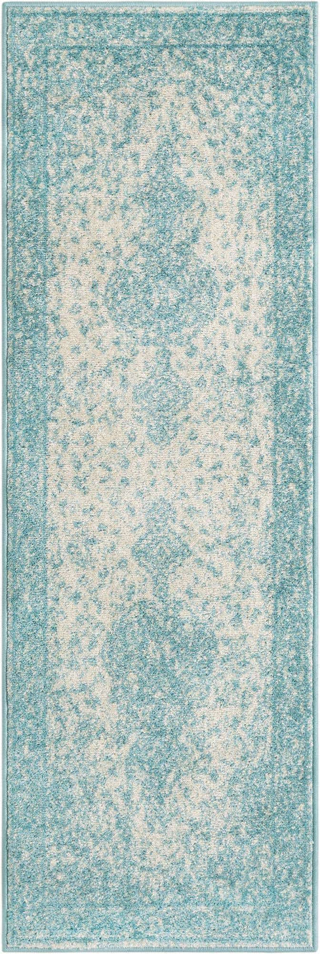 Aqua 2' x 6' 1 Bromley Runner Area Rug 100% Polypropylene With Cotton Backing Vintage Distressed Colorful Traditional Carpet for Living Dining Rooms Offices for Sale at Rug Engine