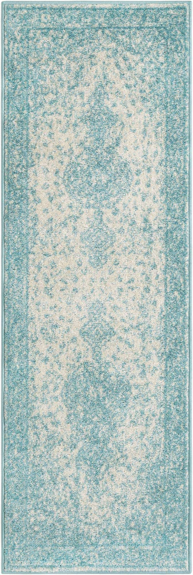 Aqua 2' x 6' 1 Bromley Runner Area Rug 100% Polypropylene With Cotton Backing Vintage Distressed Colorful Traditional Carpet for Living Dining Rooms Offices for Sale at Rug Engine
