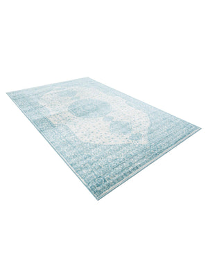 Aqua 6' 1 x 9' Bromley Rectangle Area Rug 100% Polypropylene With Cotton Backing Vintage Distressed Colorful Traditional Carpet for Living Dining Rooms Offices for Sale at Rug Engine