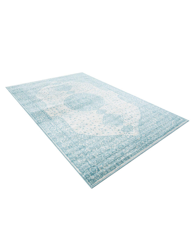 Aqua 6' 1 x 9' Bromley Rectangle Area Rug 100% Polypropylene With Cotton Backing Vintage Distressed Colorful Traditional Carpet for Living Dining Rooms Offices for Sale at Rug Engine