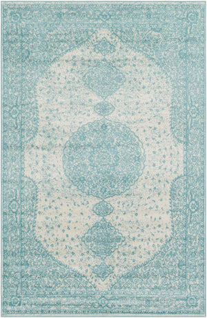 Aqua 6' 1 x 9' Bromley Rectangle Area Rug 100% Polypropylene With Cotton Backing Vintage Distressed Colorful Traditional Carpet for Living Dining Rooms Offices for Sale at Rug Engine