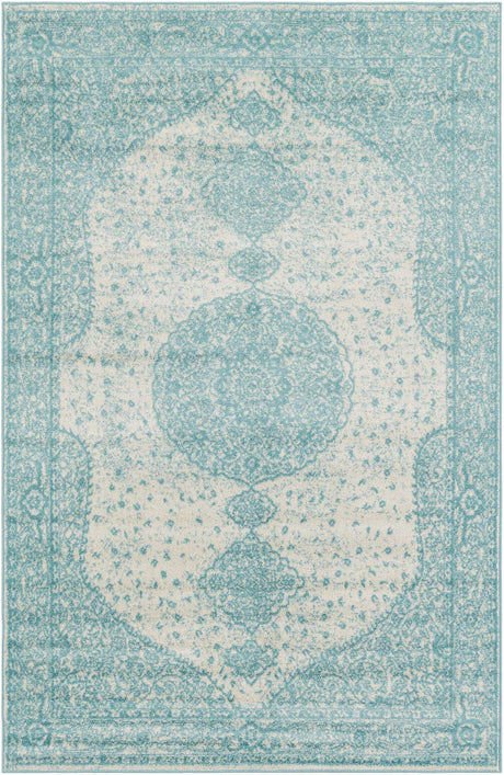 Aqua 6' 1 x 9' Bromley Rectangle Area Rug 100% Polypropylene With Cotton Backing Vintage Distressed Colorful Traditional Carpet for Living Dining Rooms Offices for Sale at Rug Engine