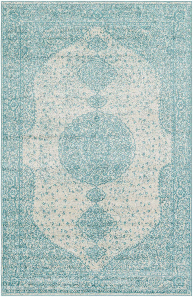 Aqua 6' 1 x 9' Bromley Rectangle Area Rug 100% Polypropylene With Cotton Backing Vintage Distressed Colorful Traditional Carpet for Living Dining Rooms Offices for Sale at Rug Engine