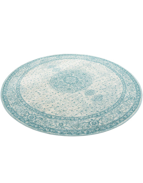 Aqua 7' 10 x 7' 10 Bromley Round Area Rug 100% Polypropylene With Cotton Backing Vintage Distressed Colorful Traditional Carpet for Living Dining Rooms Offices for Sale at Rug Engine