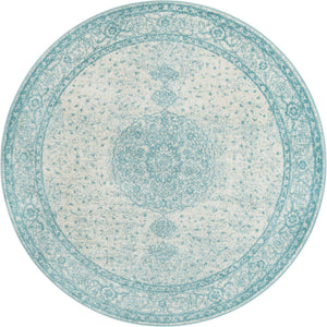 Aqua 7' 10 x 7' 10 Bromley Round Area Rug 100% Polypropylene With Cotton Backing Vintage Distressed Colorful Traditional Carpet for Living Dining Rooms Offices for Sale at Rug Engine
