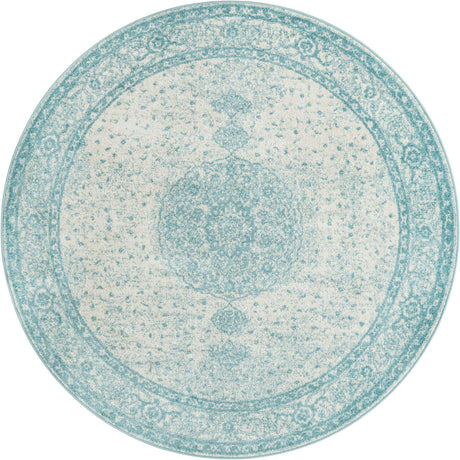 Aqua 7' 10 x 7' 10 Bromley Round Area Rug 100% Polypropylene With Cotton Backing Vintage Distressed Colorful Traditional Carpet for Living Dining Rooms Offices for Sale at Rug Engine