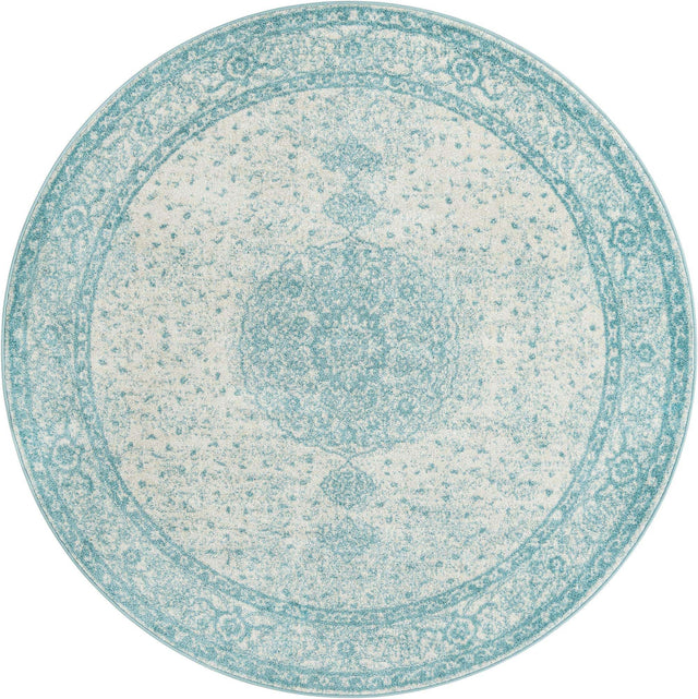 Aqua 7' 10 x 7' 10 Bromley Round Area Rug 100% Polypropylene With Cotton Backing Vintage Distressed Colorful Traditional Carpet for Living Dining Rooms Offices for Sale at Rug Engine