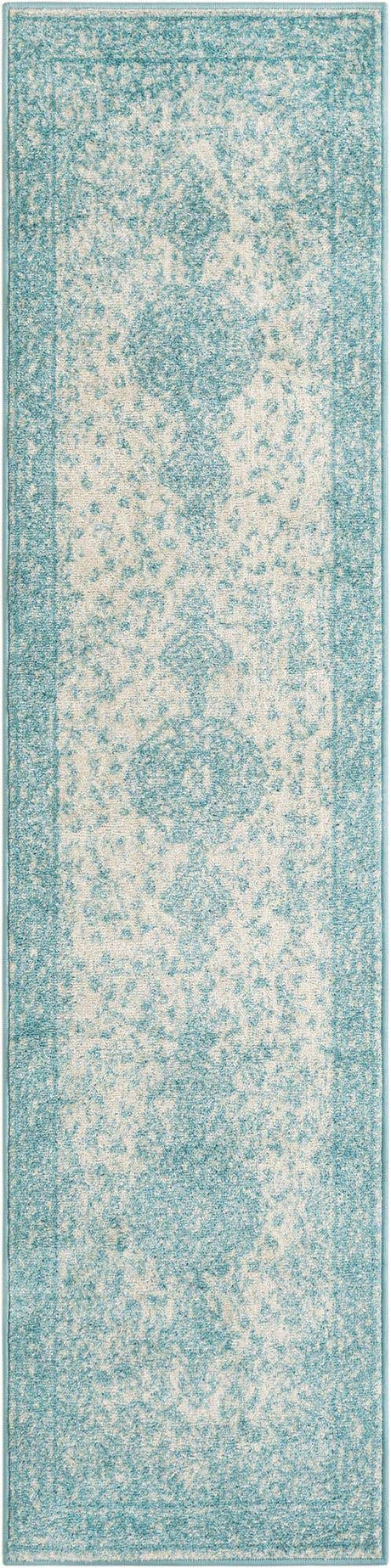 Aqua 2' x 8' Bromley Runner Area Rug 100% Polypropylene With Cotton Backing Vintage Distressed Colorful Traditional Carpet for Living Dining Rooms Offices for Sale at Rug Engine