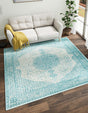 Aqua 7' 10 x 7' 10 Bromley Square Area Rug 100% Polypropylene With Cotton Backing Vintage Distressed Colorful Traditional Carpet for Living Dining Rooms Offices for Sale at Rug Engine