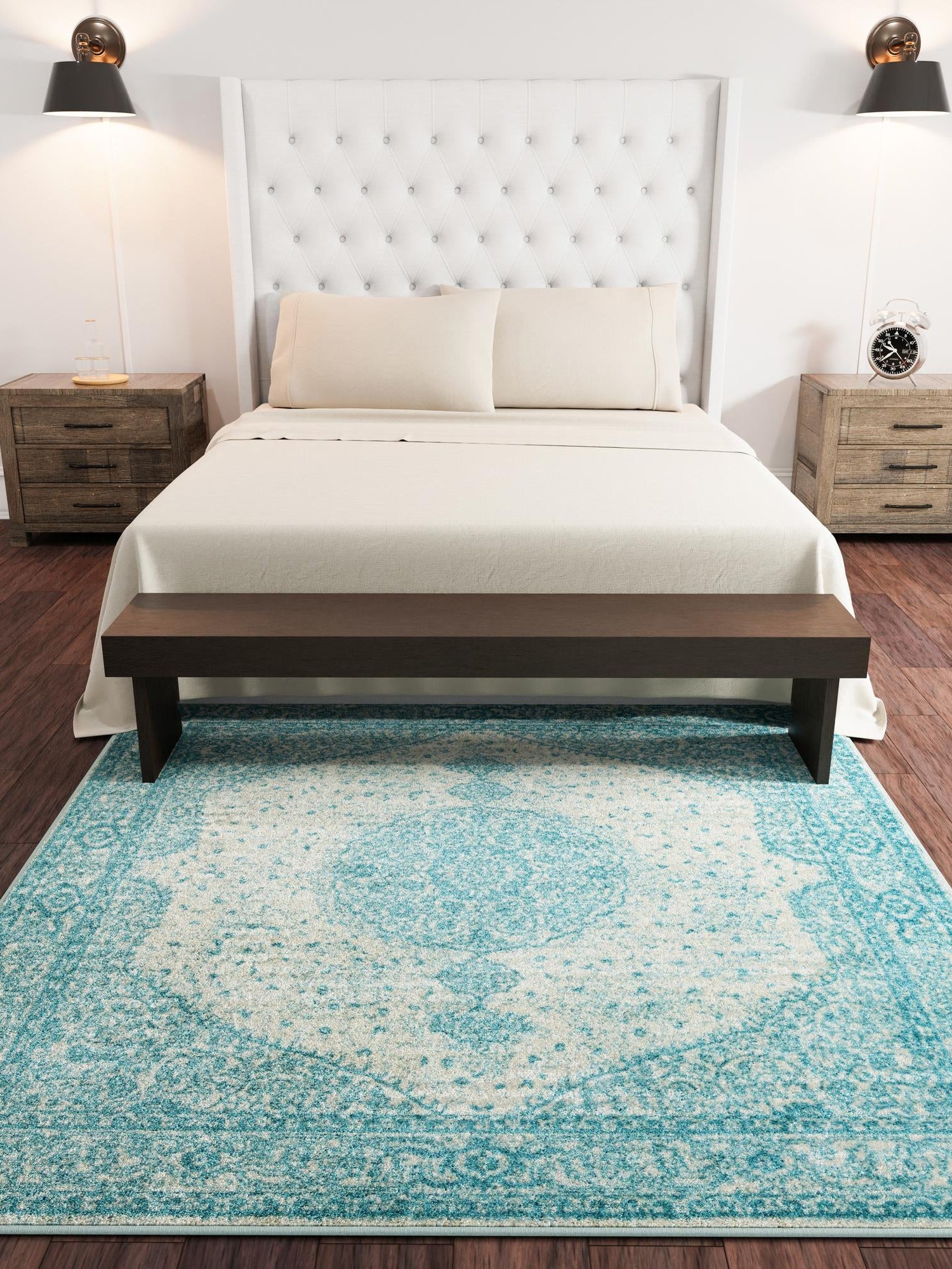 Aqua 7' 10 x 7' 10 Bromley Square Area Rug 100% Polypropylene With Cotton Backing Vintage Distressed Colorful Traditional Carpet for Living Dining Rooms Offices for Sale at Rug Engine