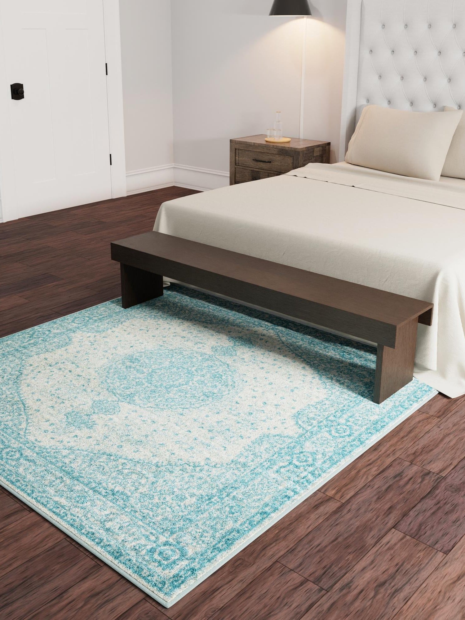 Aqua 7' 10 x 7' 10 Bromley Square Area Rug 100% Polypropylene With Cotton Backing Vintage Distressed Colorful Traditional Carpet for Living Dining Rooms Offices for Sale at Rug Engine