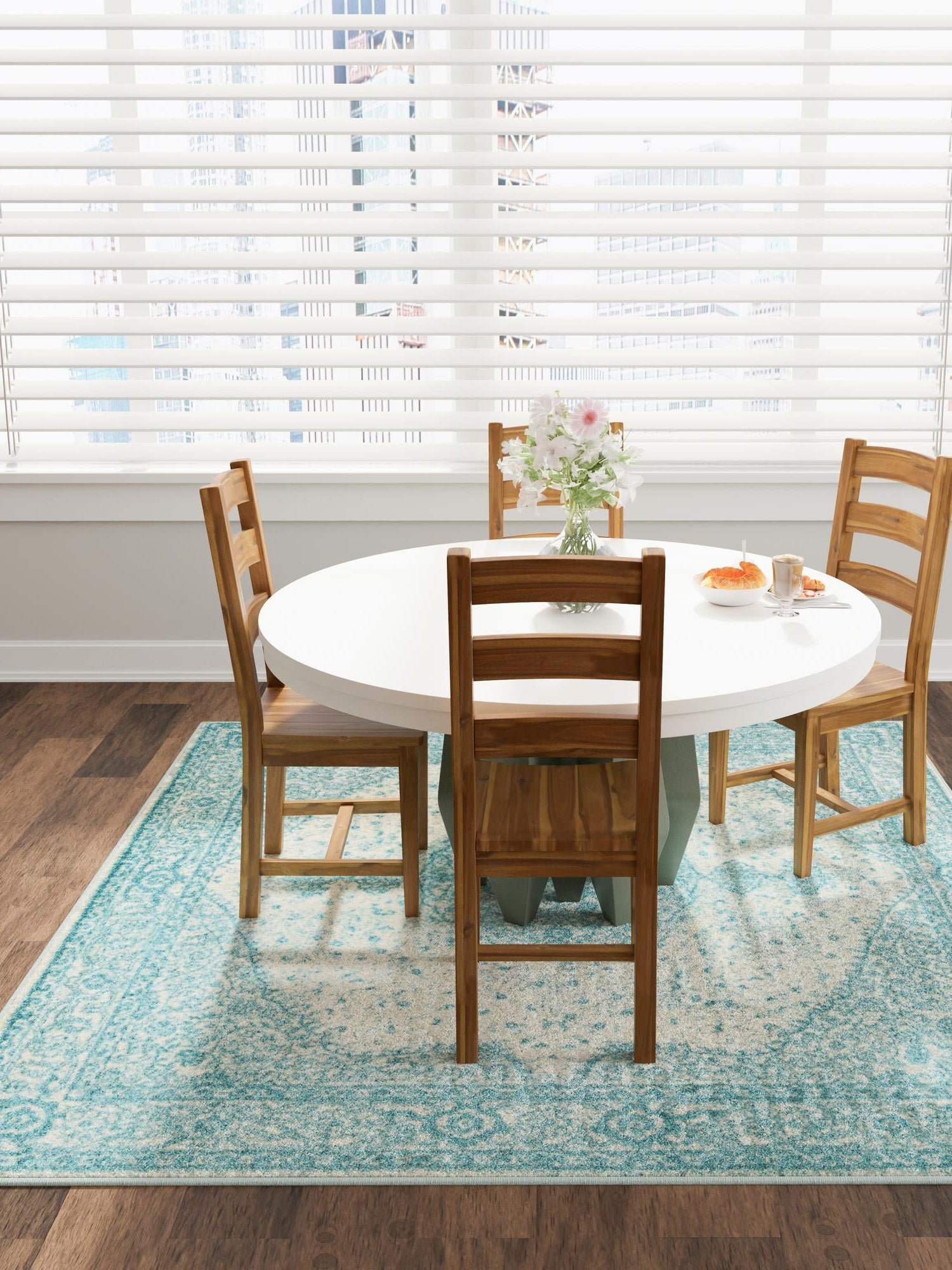 Aqua 7' 10 x 7' 10 Bromley Square Area Rug 100% Polypropylene With Cotton Backing Vintage Distressed Colorful Traditional Carpet for Living Dining Rooms Offices for Sale at Rug Engine