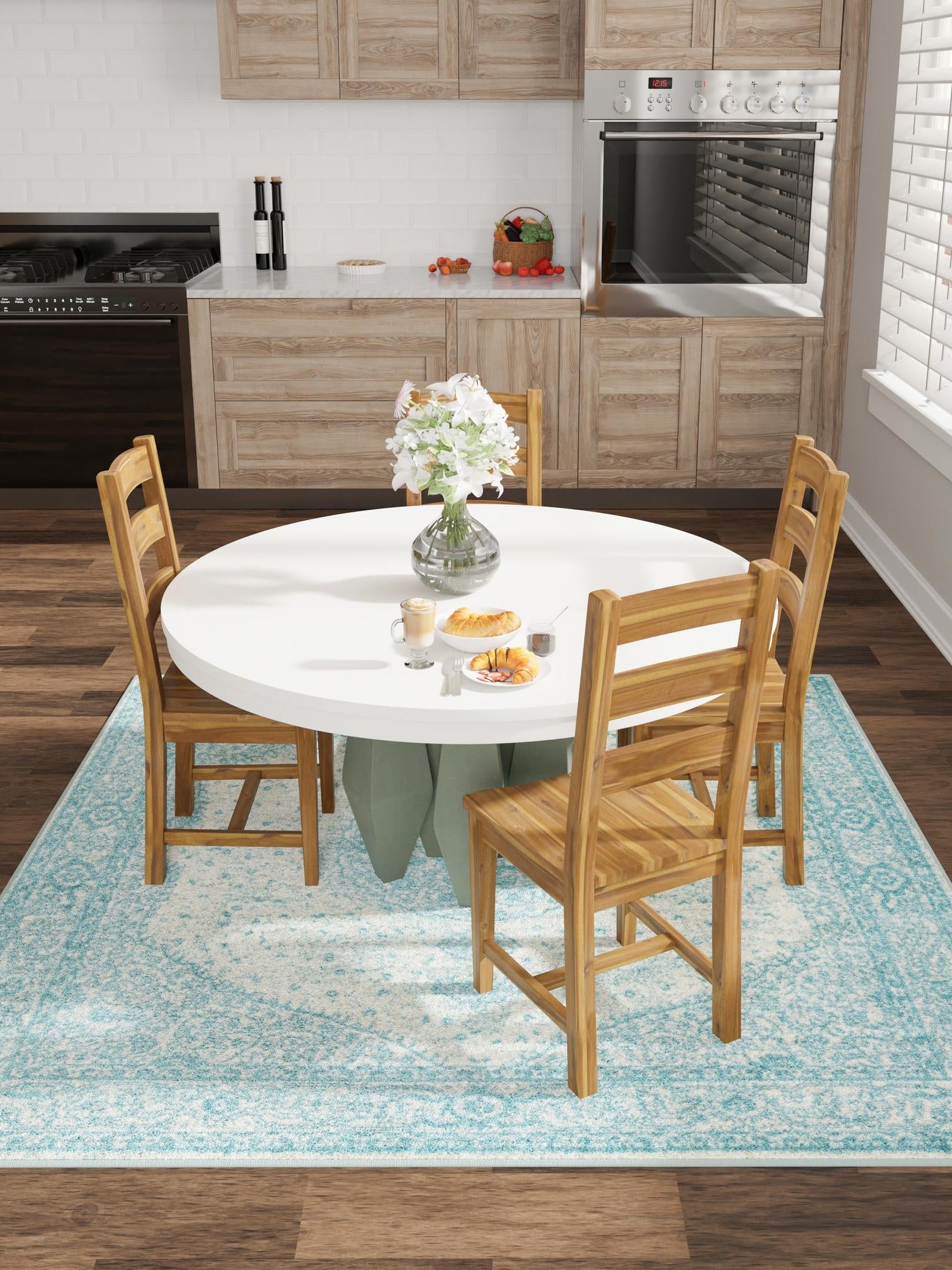 Aqua 7' 10 x 7' 10 Bromley Square Area Rug 100% Polypropylene With Cotton Backing Vintage Distressed Colorful Traditional Carpet for Living Dining Rooms Offices for Sale at Rug Engine