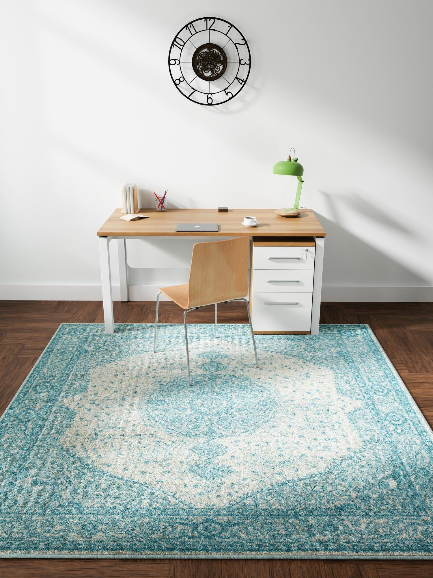 Aqua 7' 10 x 7' 10 Bromley Square Area Rug 100% Polypropylene With Cotton Backing Vintage Distressed Colorful Traditional Carpet for Living Dining Rooms Offices for Sale at Rug Engine