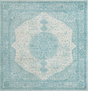 Aqua 7' 10 x 7' 10 Bromley Square Area Rug 100% Polypropylene With Cotton Backing Vintage Distressed Colorful Traditional Carpet for Living Dining Rooms Offices for Sale at Rug Engine