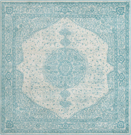 Aqua 7' 10 x 7' 10 Bromley Square Area Rug 100% Polypropylene With Cotton Backing Vintage Distressed Colorful Traditional Carpet for Living Dining Rooms Offices for Sale at Rug Engine