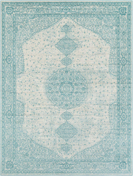 Aqua 7' 10 x 10' Bromley Rectangle Area Rug 100% Polypropylene With Cotton Backing Vintage Distressed Colorful Traditional Carpet for Living Dining Rooms Offices for Sale at Rug Engine