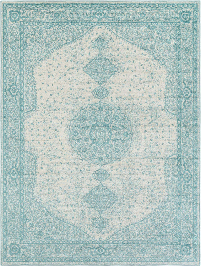 Aqua 7' 10 x 10' Bromley Rectangle Area Rug 100% Polypropylene With Cotton Backing Vintage Distressed Colorful Traditional Carpet for Living Dining Rooms Offices for Sale at Rug Engine