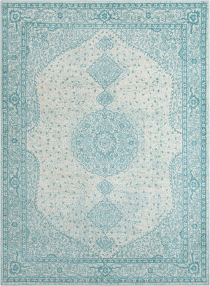 Aqua 9' x 12' Bromley Rectangle Area Rug 100% Polypropylene With Cotton Backing Vintage Distressed Colorful Traditional Carpet for Living Dining Rooms Offices for Sale at Rug Engine